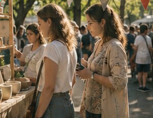 Personas recorriendo una feria al aire libre